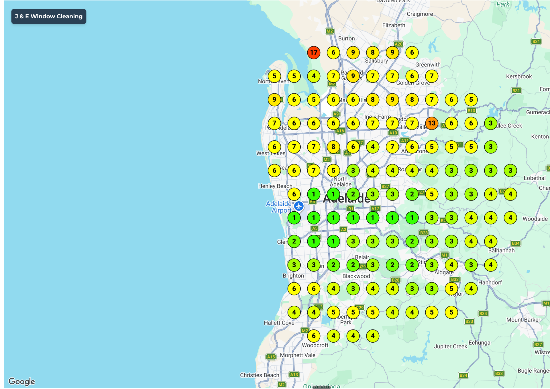 J & E Window Cleaning Google Maps grid after ranked 1st overall