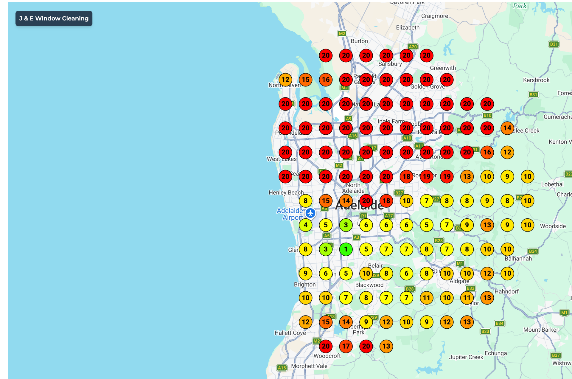 J & E Window Cleaning Google Maps grid before ranked 7th overall